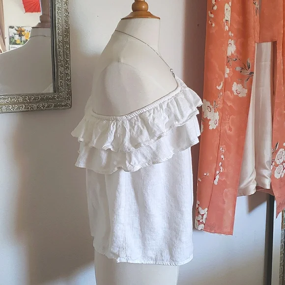 Next White Ruffle One Shoulder Linen Top Size 10 - Picture 4 of 9